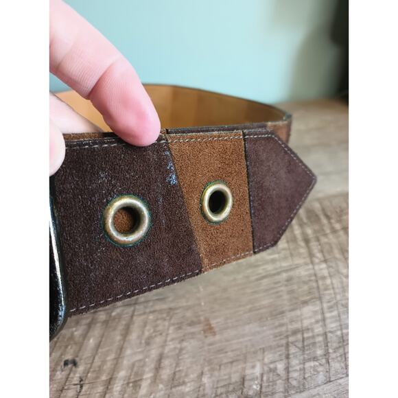 Vtg Yves Saint Laurent Patchwork Suede Split Cowhide Chunky Statement Belt Boho main image 6